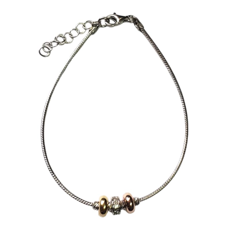 Pulsera Plata 925 Italiana con 2 dijes oro y 1 piedras - Metalli - Default Title - Perfumisimo